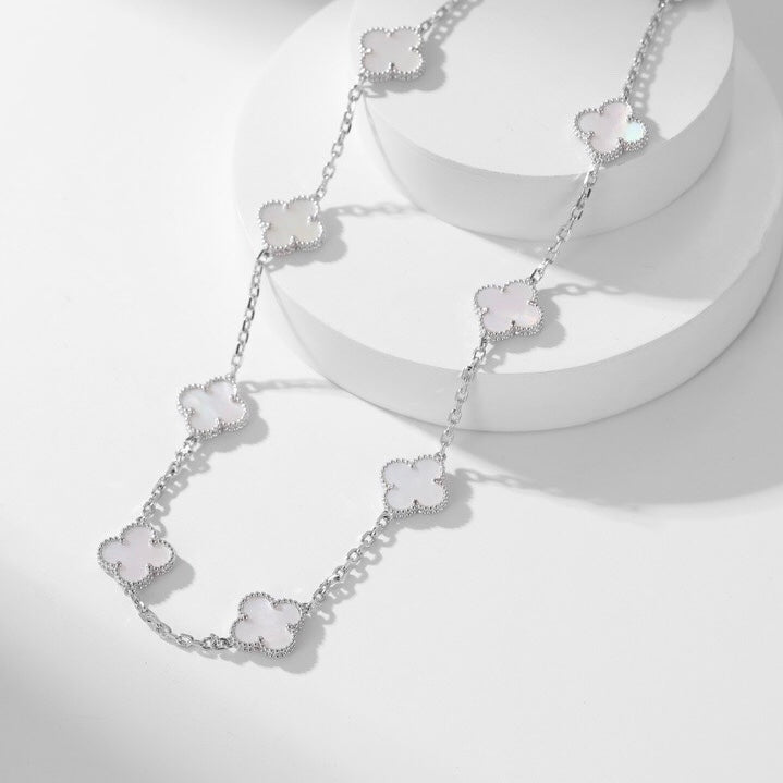 [ROYAL]CLOVER 10 MOTIFS WHITE MOTHER OF PEARL NECKLACE