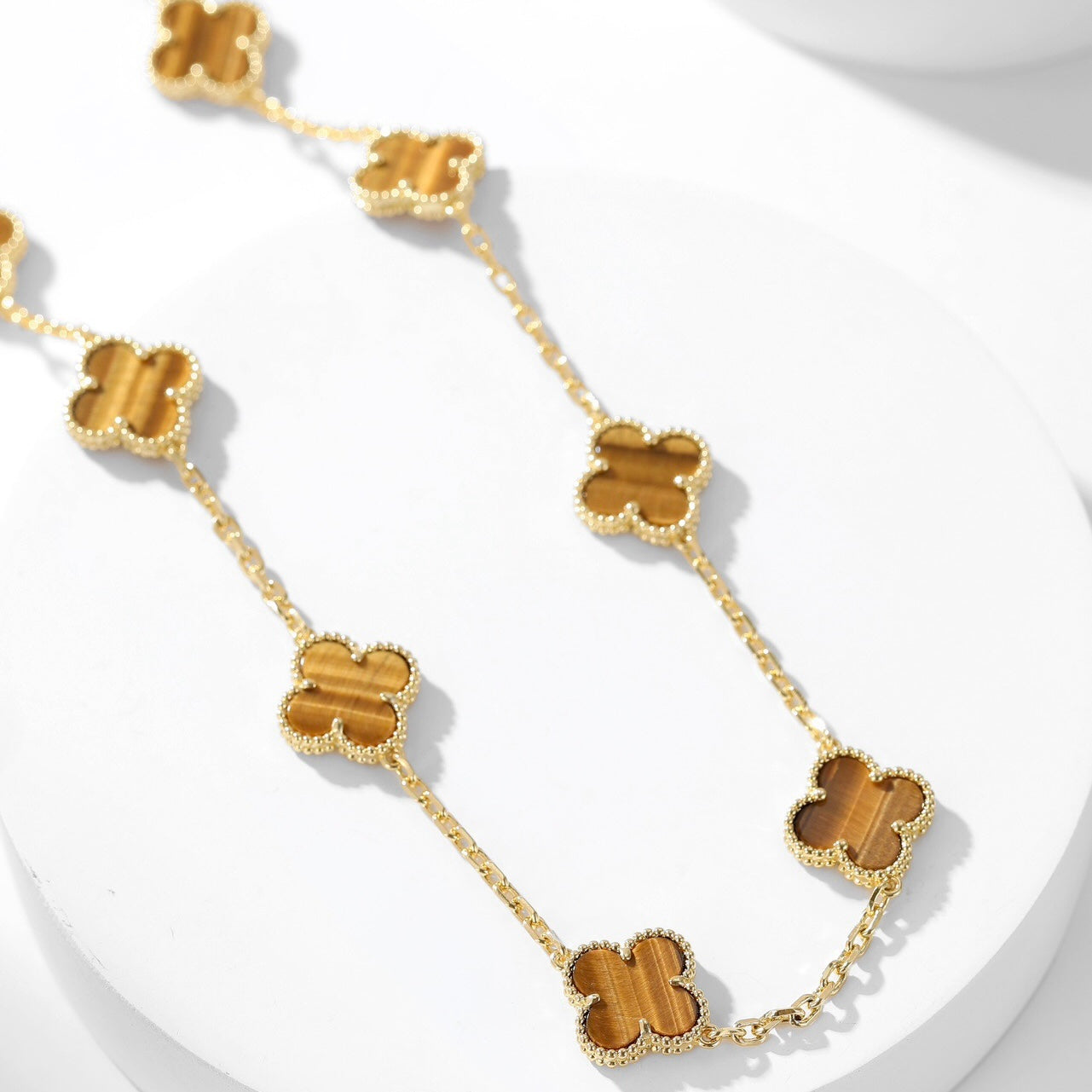 [ROYAL]CLOVER 10 MOTIFS TIGER EYE NECKLACE