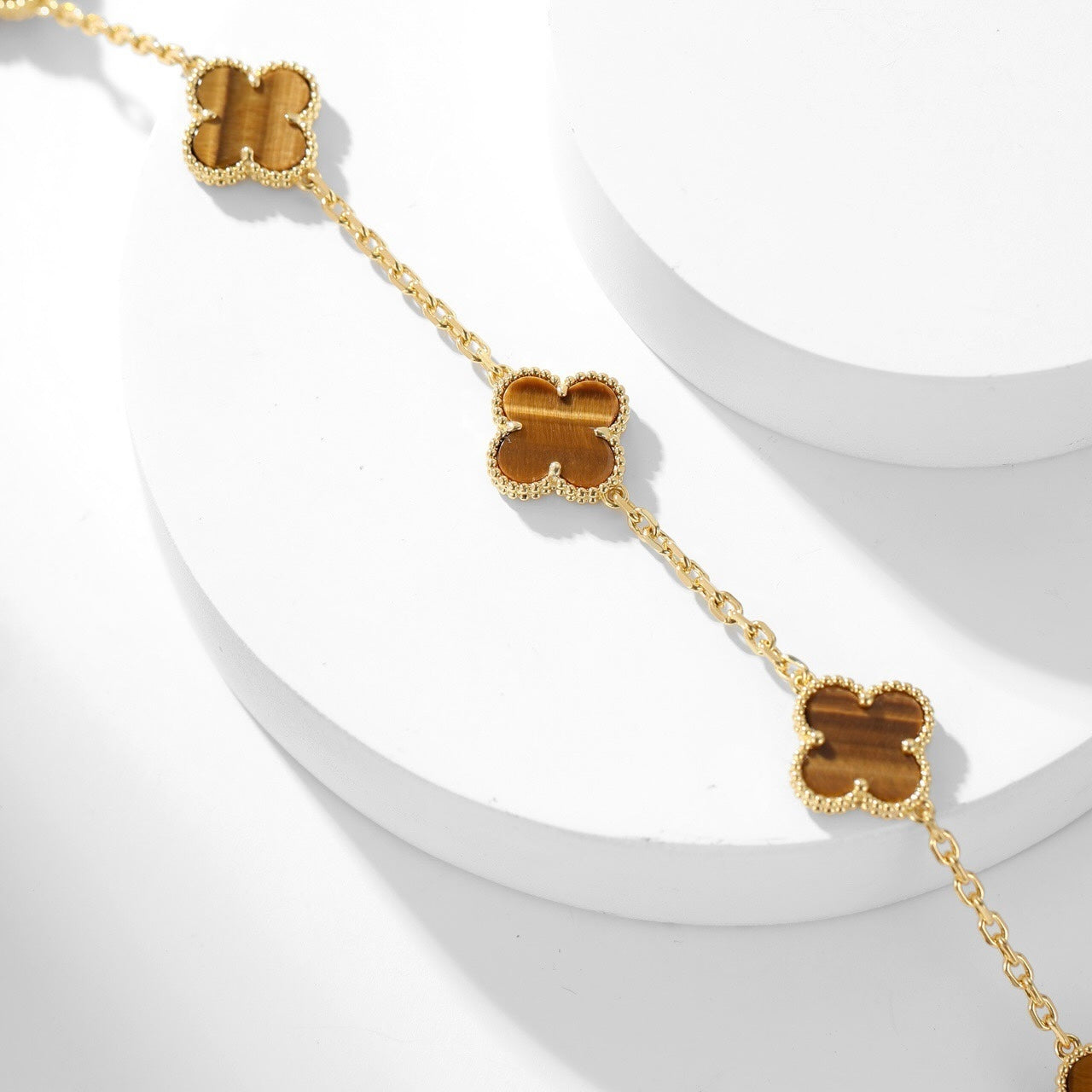 [ROYAL]CLOVER 10 MOTIFS TIGER EYE NECKLACE