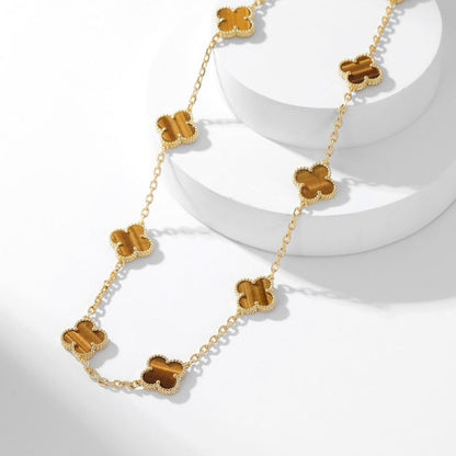 [ROYAL]CLOVER 10 MOTIFS TIGER EYE NECKLACE