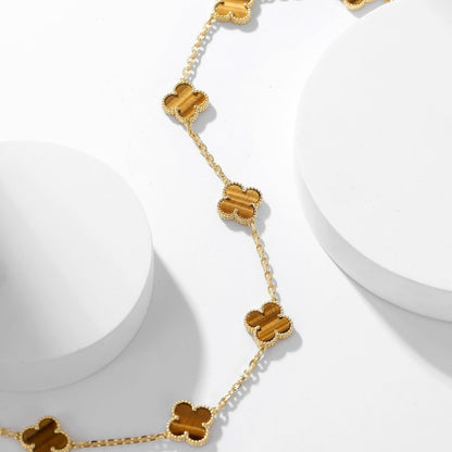 [ROYAL]CLOVER 10 MOTIFS TIGER EYE NECKLACE