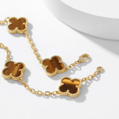 [ROYAL]CLOVER 10 MOTIFS TIGER EYE NECKLACE