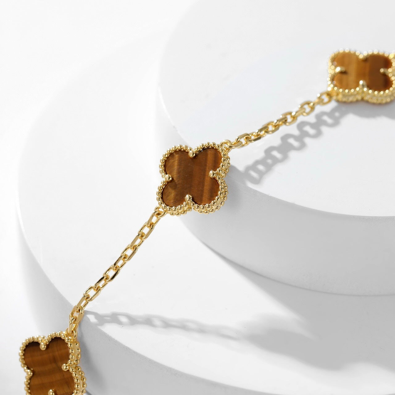 [ROYAL]CLOVER 10 MOTIFS TIGER EYE NECKLACE