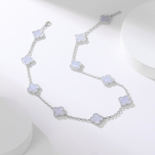 [ROYAL]CLOVER 10 MOTIFS PURPLE CHALCEDONY NECKLACE