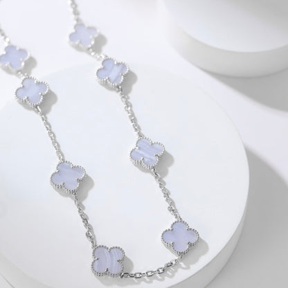 [ROYAL]CLOVER 10 MOTIFS PURPLE CHALCEDONY NECKLACE