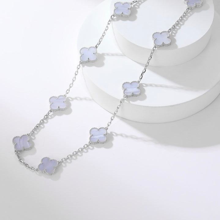 [ROYAL]CLOVER 10 MOTIFS PURPLE CHALCEDONY NECKLACE