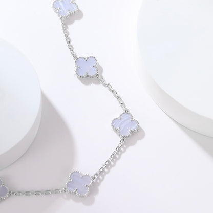 [ROYAL]CLOVER 10 MOTIFS PURPLE CHALCEDONY NECKLACE