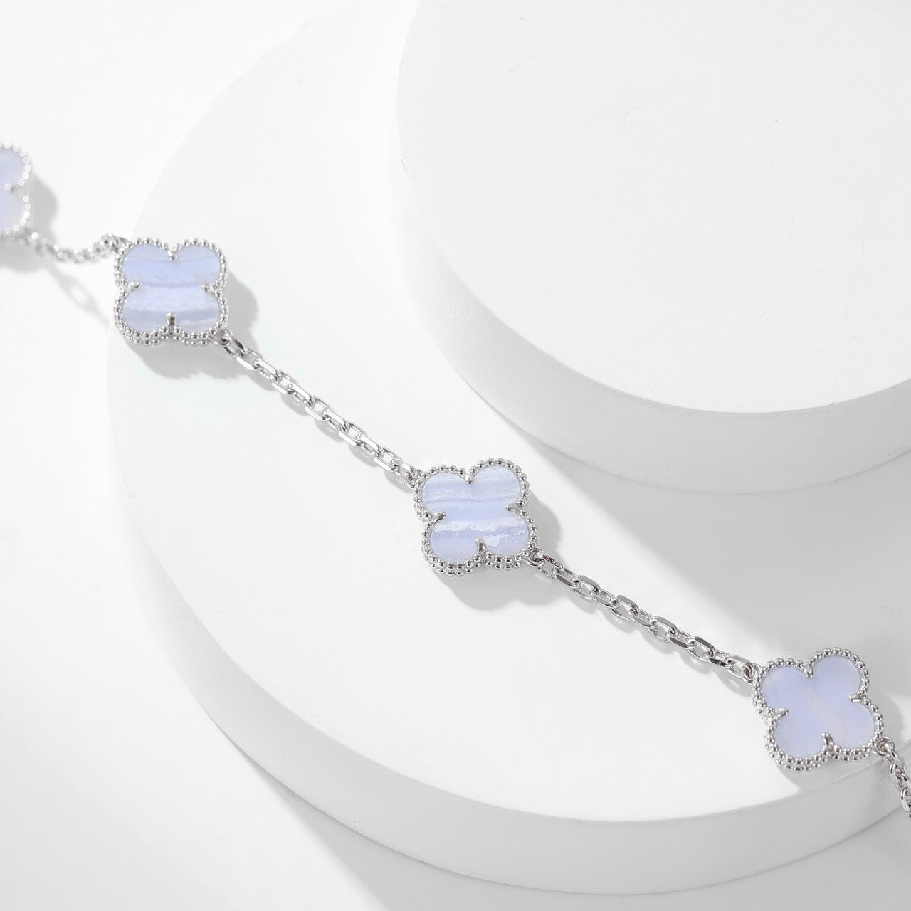 [ROYAL]CLOVER 10 MOTIFS PURPLE CHALCEDONY NECKLACE