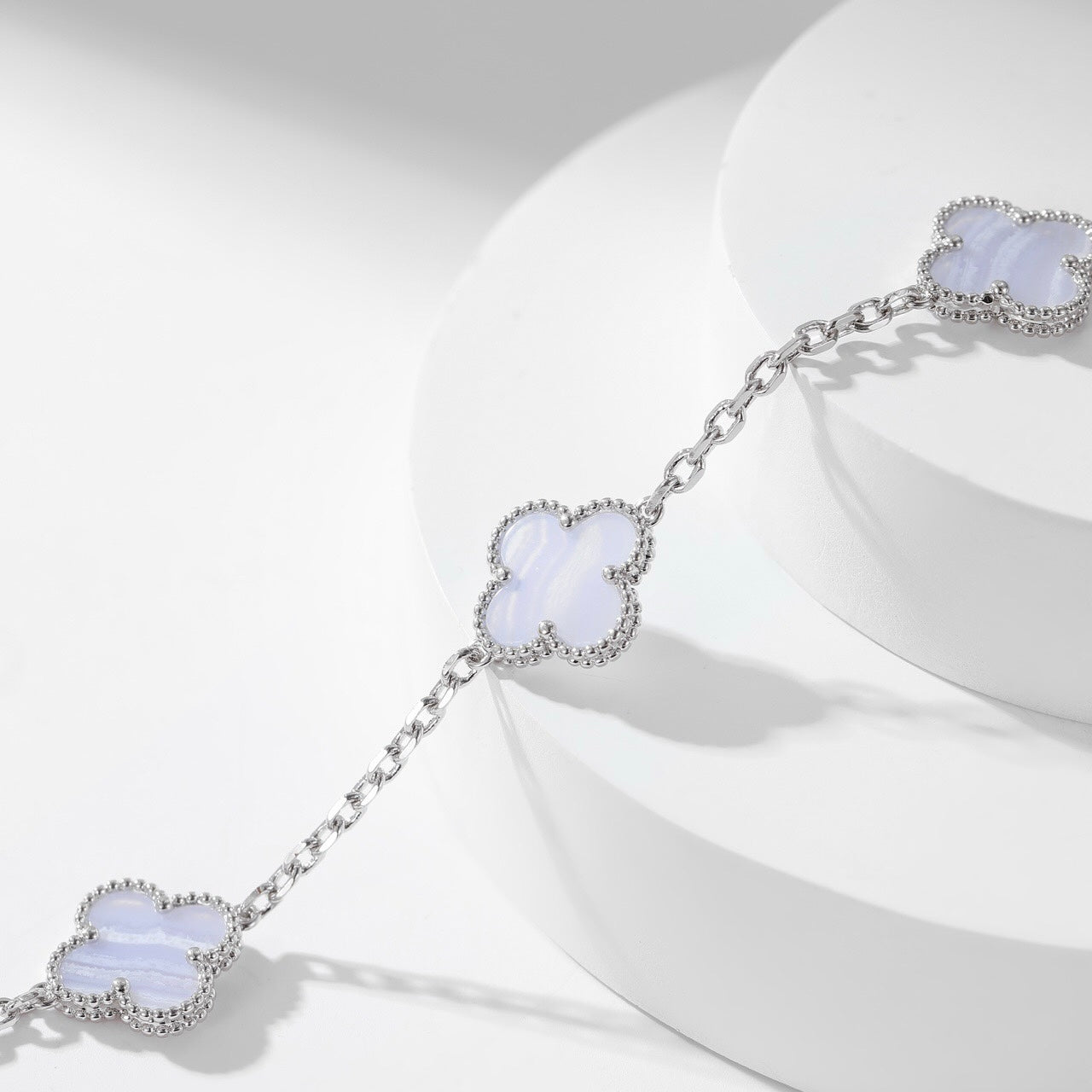 [ROYAL]CLOVER 10 MOTIFS PURPLE CHALCEDONY NECKLACE