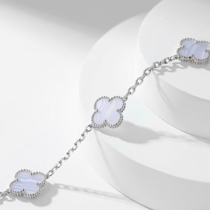 [ROYAL]CLOVER 10 MOTIFS PURPLE CHALCEDONY NECKLACE