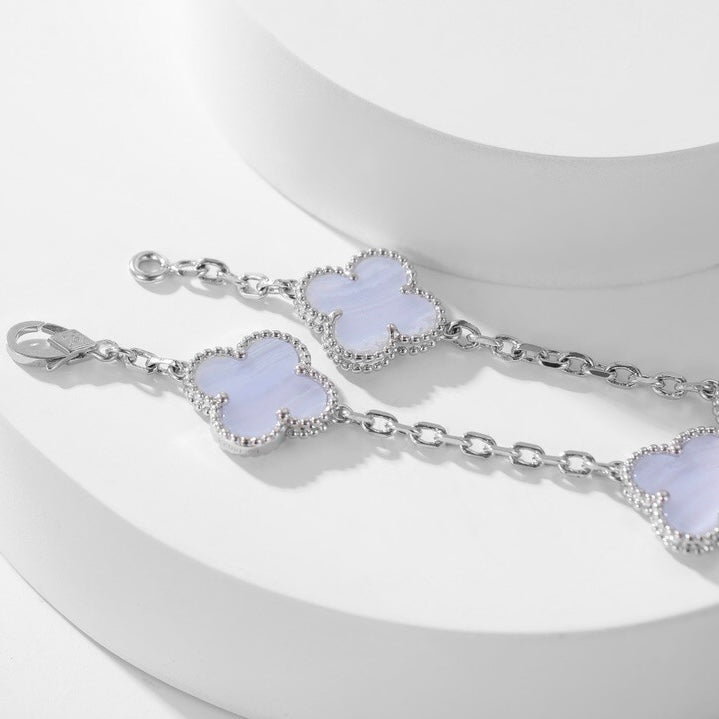 [ROYAL]CLOVER 10 MOTIFS PURPLE CHALCEDONY NECKLACE