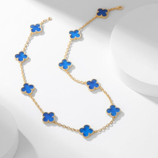 [ROYAL]CLOVER 10 MOTIFS BLUE AGATE NECKLACE