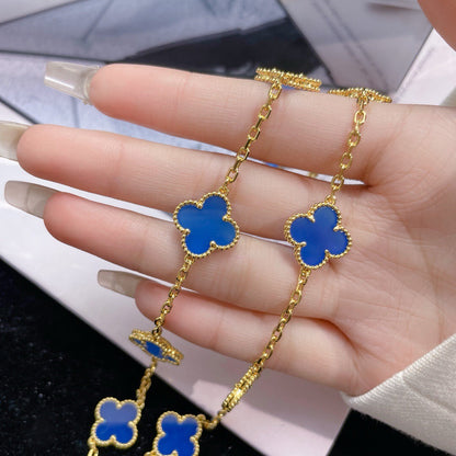 [ROYAL]CLOVER 10 MOTIFS BLUE AGATE NECKLACE