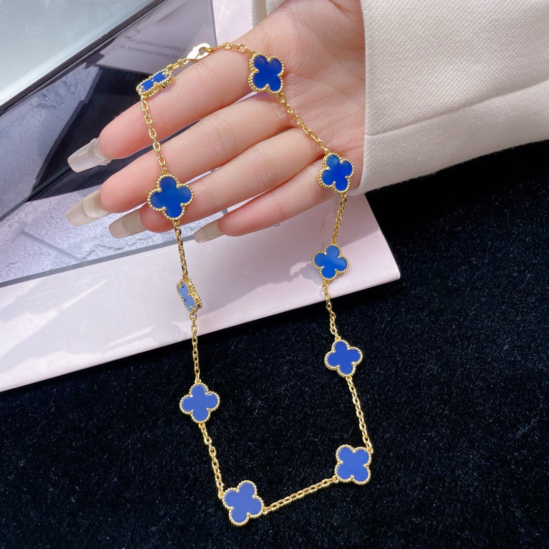 [ROYAL]CLOVER 10 MOTIFS BLUE AGATE NECKLACE