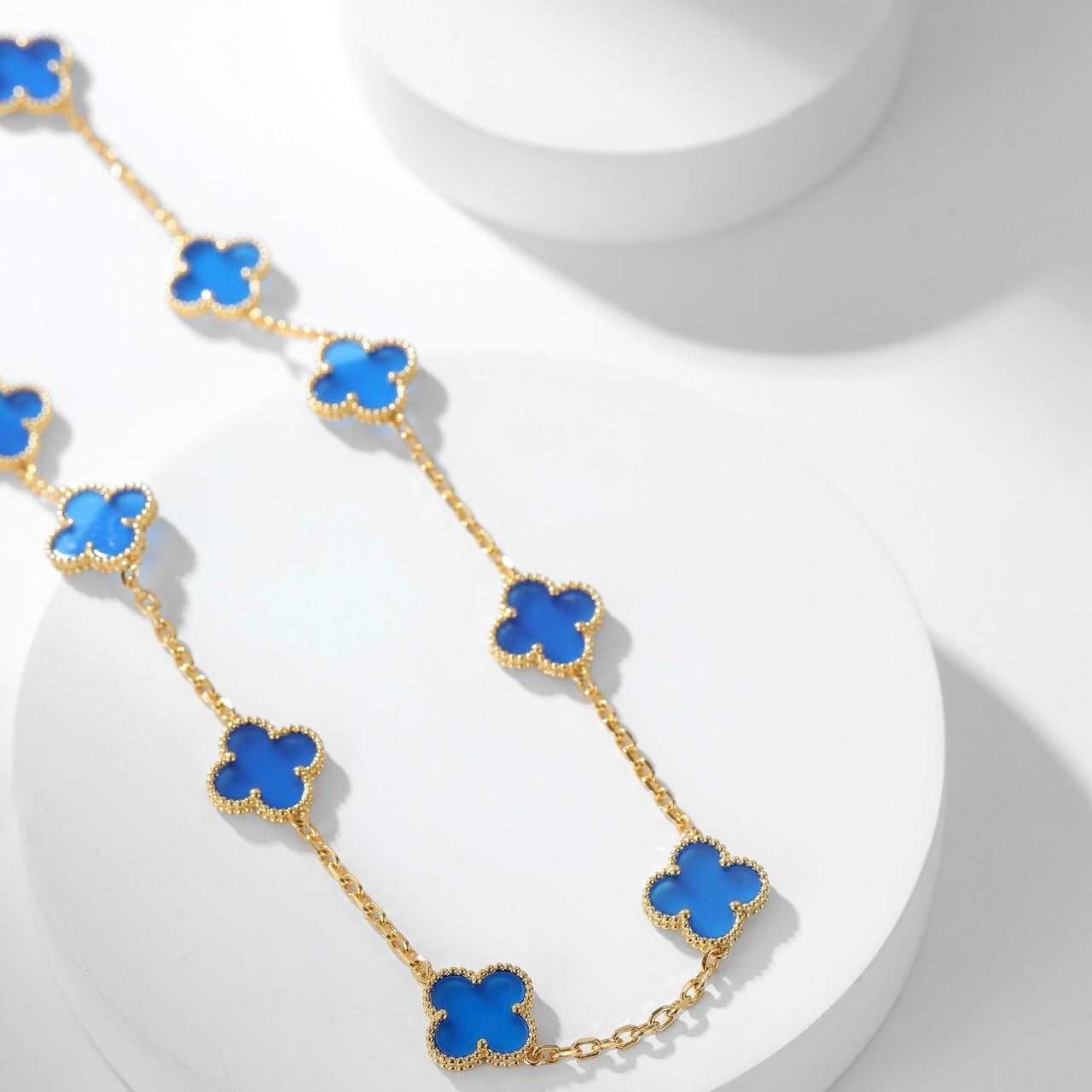 [ROYAL]CLOVER 10 MOTIFS BLUE AGATE NECKLACE