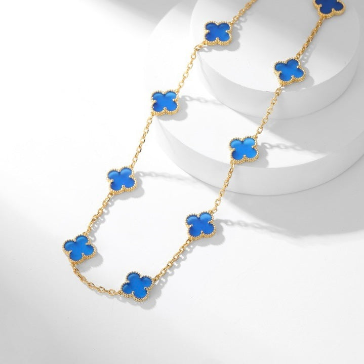 [ROYAL]CLOVER 10 MOTIFS BLUE AGATE NECKLACE