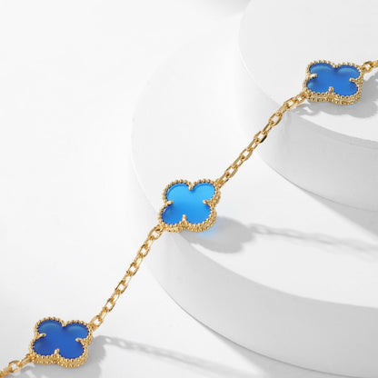 [ROYAL]CLOVER 10 MOTIFS BLUE AGATE NECKLACE