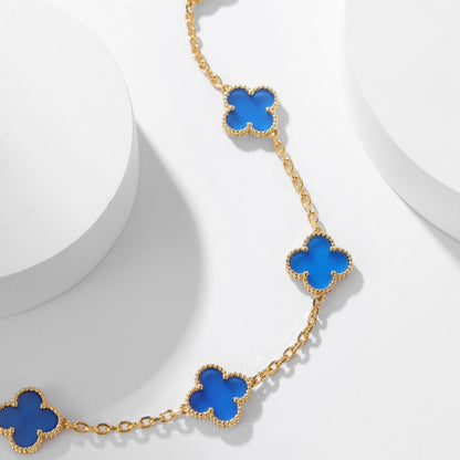 [ROYAL]CLOVER 10 MOTIFS BLUE AGATE NECKLACE