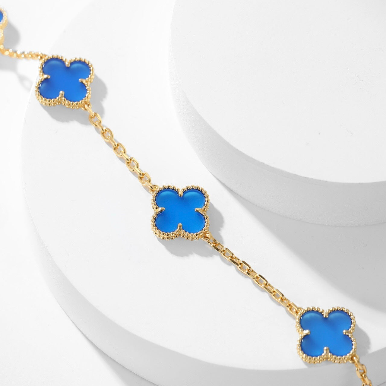 [ROYAL]CLOVER 10 MOTIFS BLUE AGATE NECKLACE