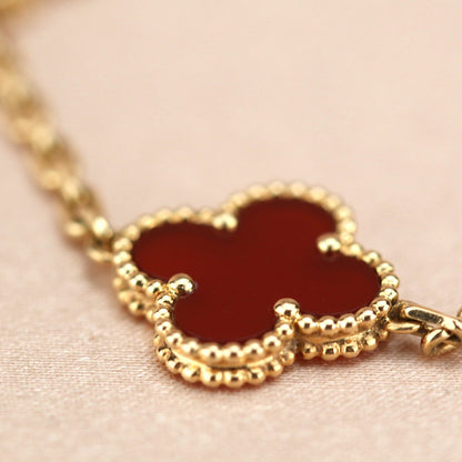 [ROYAL]CLOVER 5 MOTIF RED AGATE  BRACELET