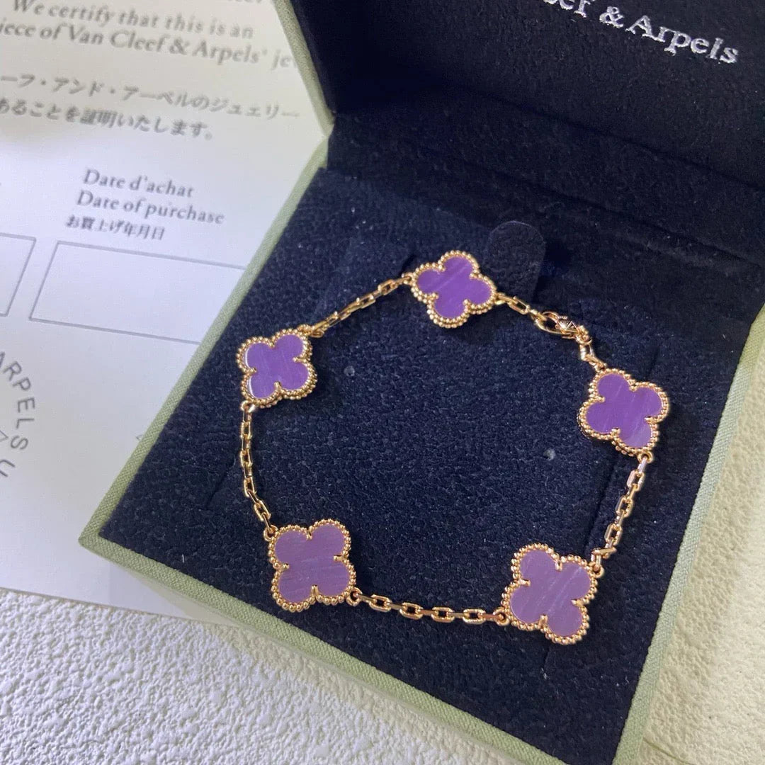 [Royal&Vicky]LUCKY CLOVER 5-MOTIF BRACELET - VIOLET COLLECTION