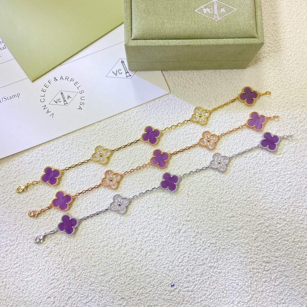 [Royal&Vicky]CLOVER  5 MOTIFS  PURPLE VIOLET DIAMOND BRACELET