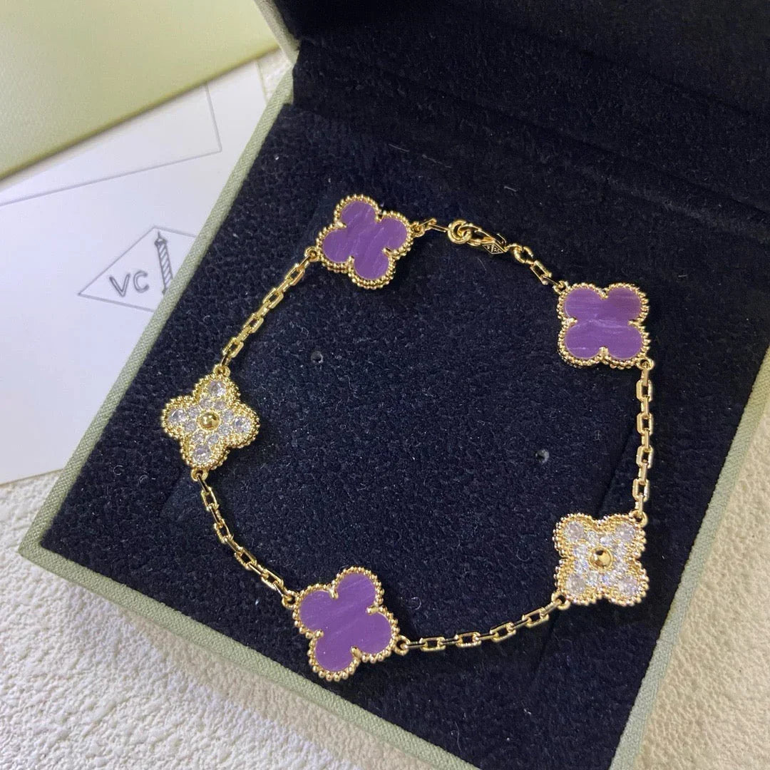 [Royal&Vicky]LUCKY CLOVER 5-MOTIF BRACELET - VIOLET COLLECTION