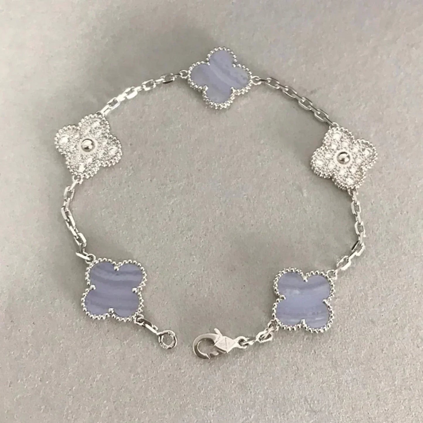 [ROYAL]CLOVER  5 MOTIF DIAMOND PURPLE CHALCEDONY BRACELET SILVER