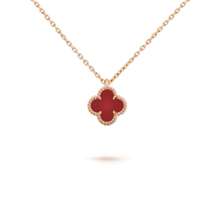 [ROYAL]CLOVER MINI 9.5MM WHITE CARNELIANS NECKLACE