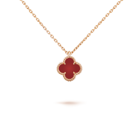 [ROYAL]CLOVER MINI 9.5MM WHITE CARNELIANS NECKLACE