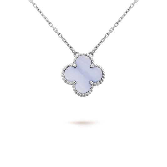 [ROYAL]CLOVER 15MM BLUE CHALCEDONY NECKLACE SILVER