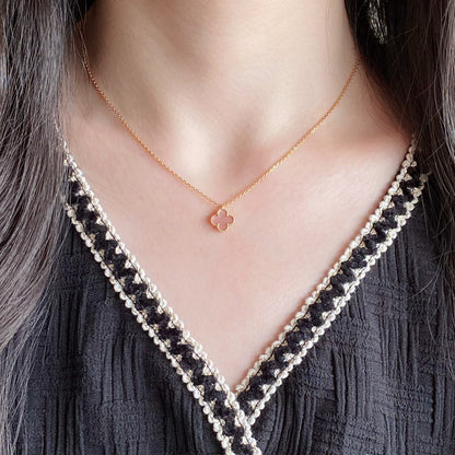 [Royal&Vicky]CLOVER 9.5MM PINK MOTHER OF PEARL SINGLE FLOWER NECKLACE