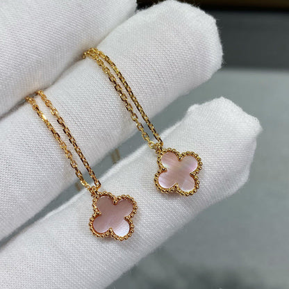 [Royal&Vicky]CLOVER 9.5MM PINK MOTHER OF PEARL SINGLE FLOWER NECKLACE