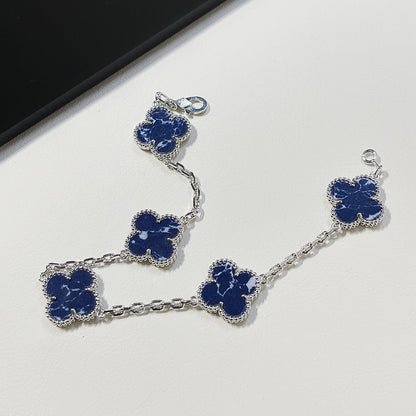 [ROYAL]CLOVER 5 MOTIF PIETERSITE SILVER BRACELET