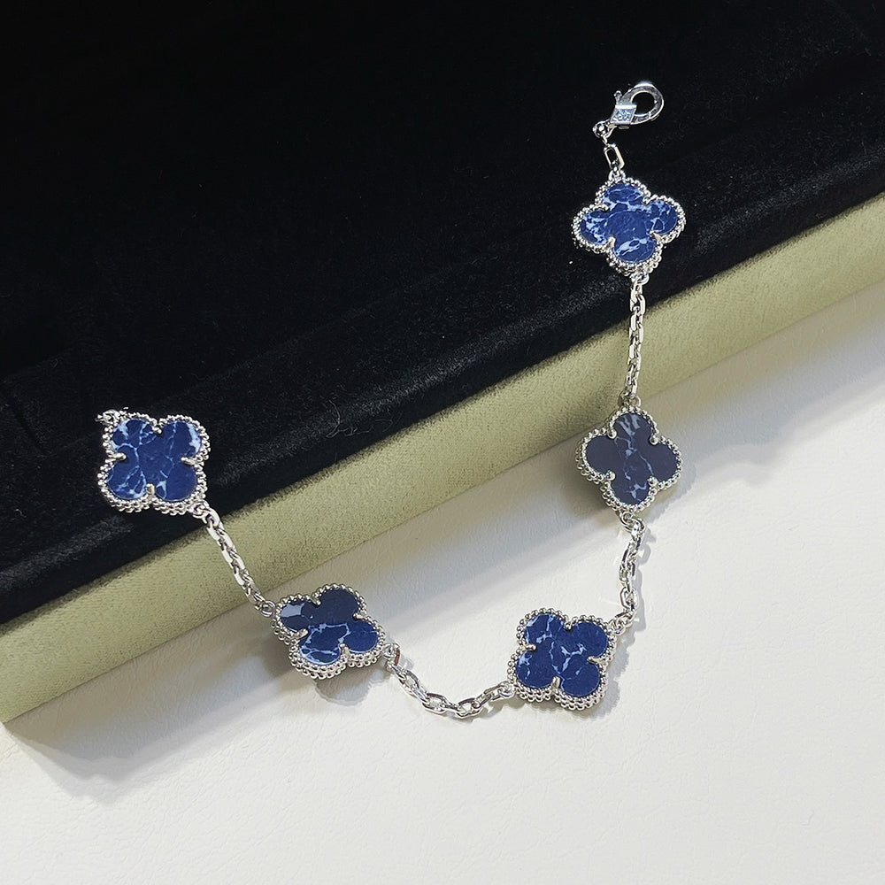 [ROYAL]CLOVER 5 MOTIF PIETERSITE SILVER BRACELET