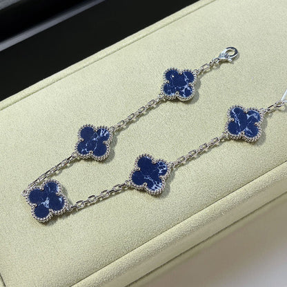 [ROYAL]CLOVER 5 MOTIF PIETERSITE SILVER BRACELET