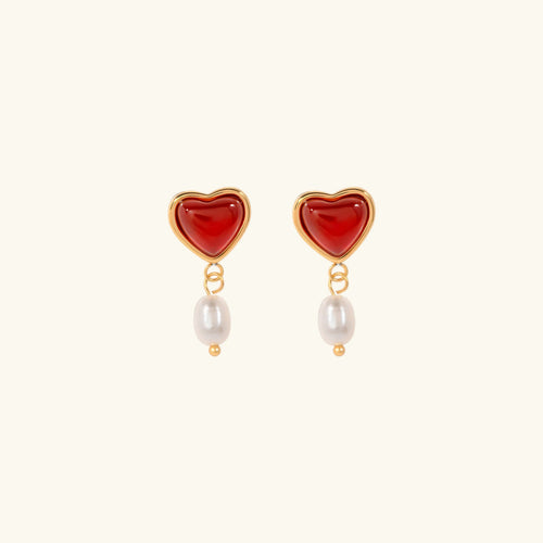 [Royal&Vicky]Sabina Pearl Heart Gold Ohrringe