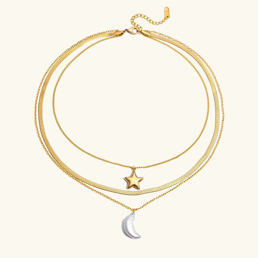 [Royal&Vicky]Cirra Sun & Moon Mehrreihige Goldhalskette