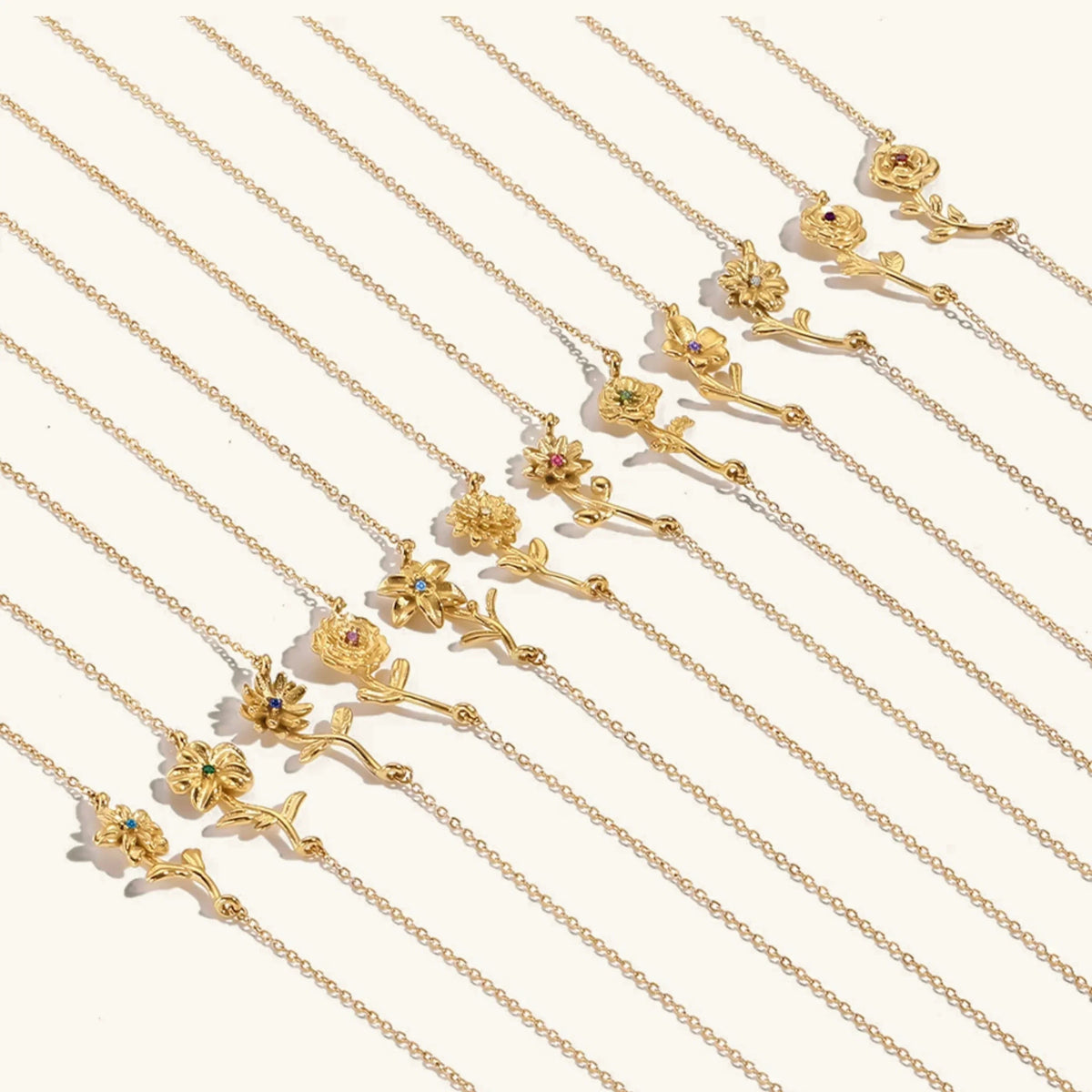[Royal&Vicky]Maribelle Birth Flower Gold Necklace