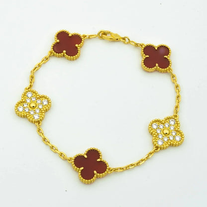 [ROYAL]CLOVER 5 MOTIFS CARNELIAN DIAMOND BRACELET