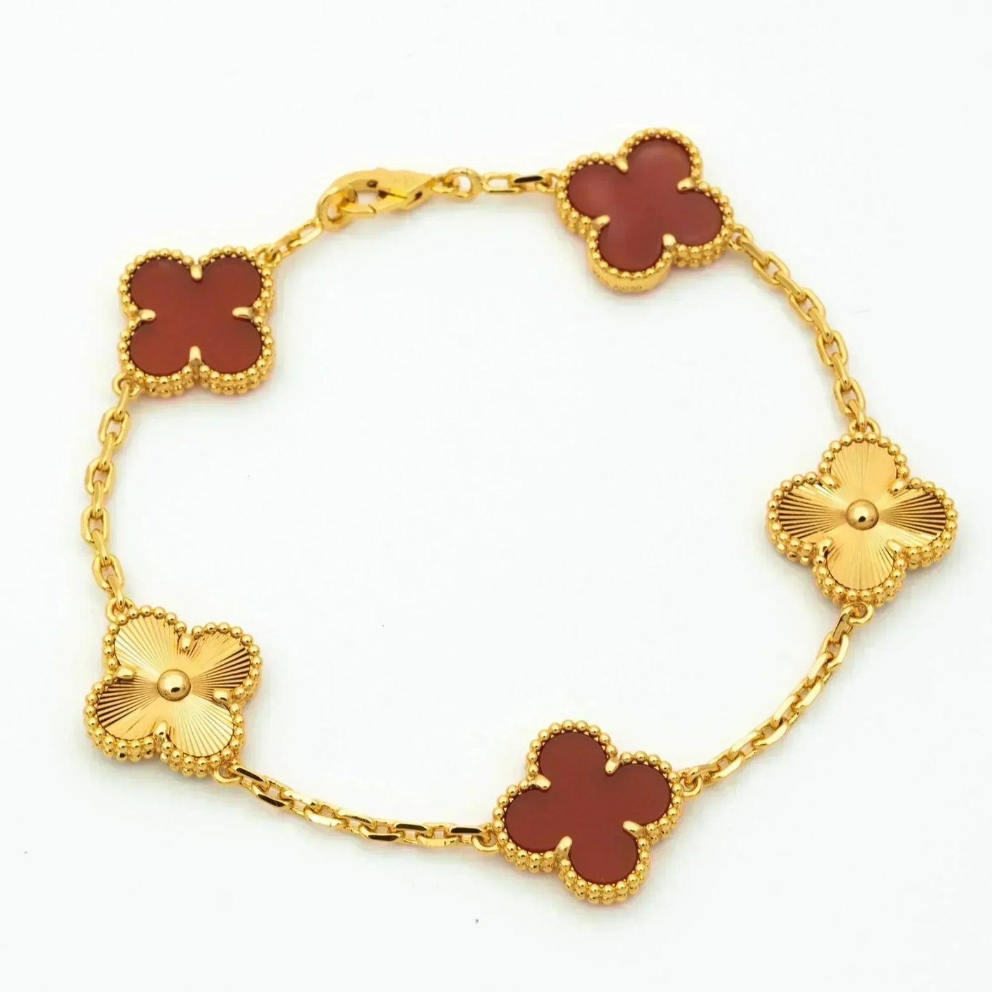 [ROYAL]CLOVER  5 MOTIFS CARNELIAN GOLD BRACELET