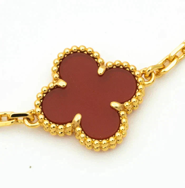 [ROYAL]CLOVER  5 MOTIFS CARNELIAN GOLD BRACELET