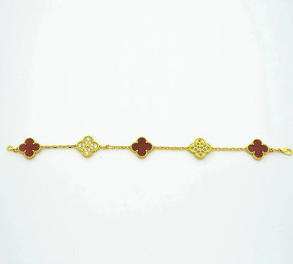 [ROYAL]CLOVER 5 MOTIFS CARNELIAN DIAMOND BRACELET