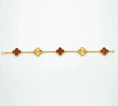 [ROYAL]CLOVER  5 MOTIFS CARNELIAN GOLD BRACELET