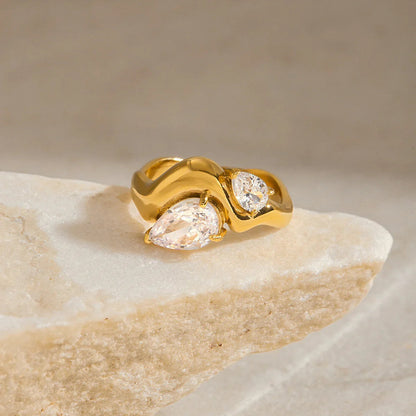 [Royal&Vicky]Soletta Diamond Teardrop Goldring