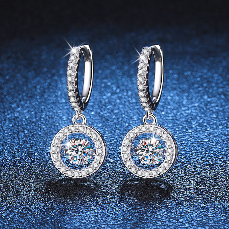 [Royal&Vicky]DANCING MOISSANITE HALO DROP HOOP EARRINGS