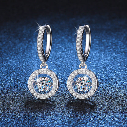 [Royal&Vicky]DANCING MOISSANITE HALO DROP HOOP EARRINGS