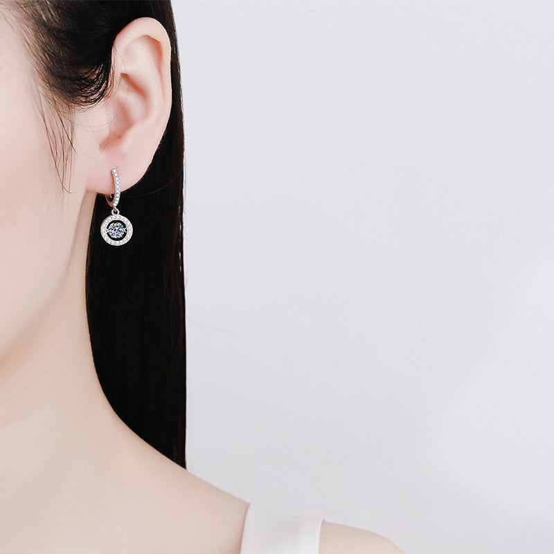 [Royal&Vicky]DANCING MOISSANITE HALO DROP HOOP EARRINGS