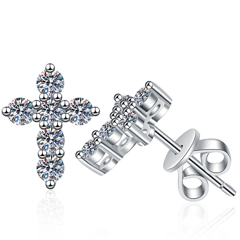[Royal&Vicky]SPARKLING CROSS MOISSANITE STUD EARRINGS