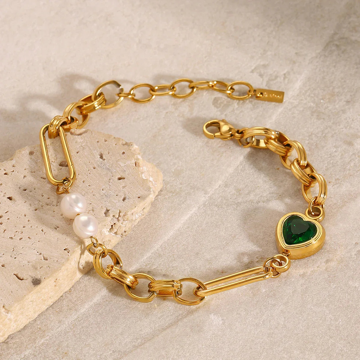 [Royal&Vicky]Melanie Emerald Pearl Bracelet